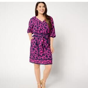 Studio Park Blue Purple Floral Dress Plus Size 2XL 100% Cotton Boho Indie Rich